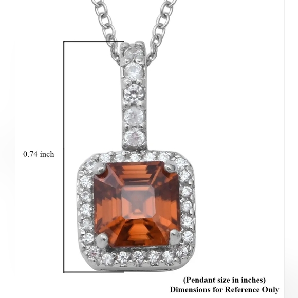 Asscher Cut Tanzanian Sunset Zircon and White Zircon Pendant Necklace - Picture 6 of 6